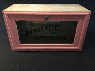 Antique Barbershop Antiseptic Sterilizer Glass Cabinet - Dental Doctor Medical
