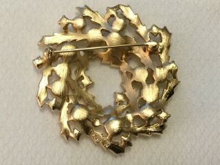 TRIFARI BROOCH Pearl Rhinestone Jagged Leaf Swirl Wreath Gold Tone Vintage Pin 3