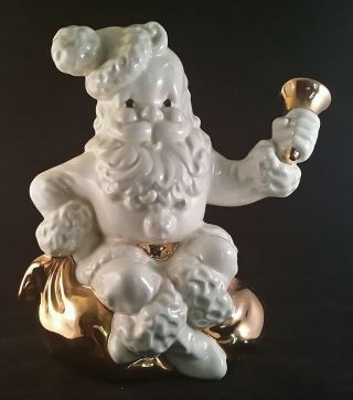 Vintage Atlantic Mold Santa Claus - Rare White And Gold Large 10” 1960s Ceramic,