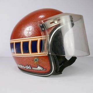 Vtg Orange Metalflake Moto - Ski Snowmobile Dot Helmet Motoski Bombardier Ski Doo