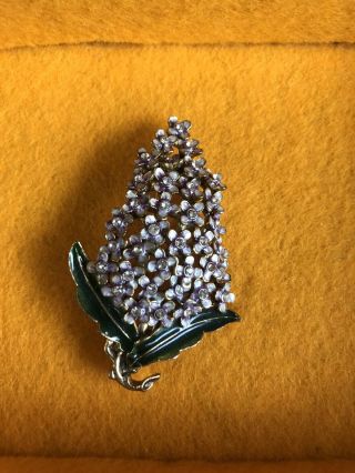 Vtg Monet Lavendar Hyacinth Rhinestones & Enamel Flower Brooch/pin