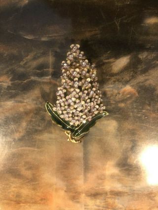 Vtg Monet Lavendar Hyacinth Rhinestones & Enamel Flower Brooch/Pin 2