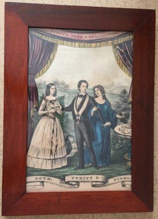 Antique 1851 N.  Currier Lithograph Print The Grand National Temperance Banner