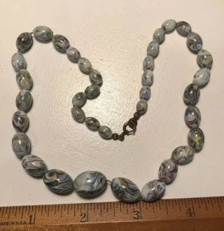 Gorgeous Vintage Murano? Swirled Glass Beads On Chain Necklace