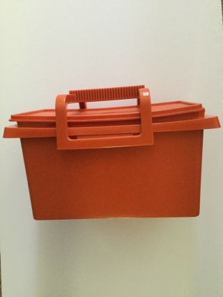 Vintage Tupperware Sewing Craft Storage Container Stow N Go Box Orange