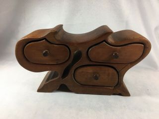 Vintage Mid Century Modern Carved Wood Jewelry Box
