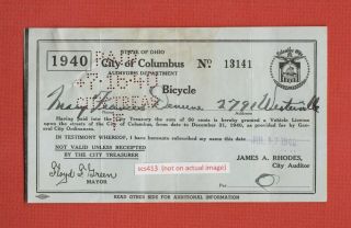 Rare 1940 Columbus Ohio Bicycle License Not Plate