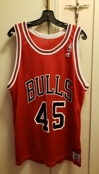 Vintage Champion Michael Jordan Chicago Bulls 45 Nba Red Jersey - Size 44