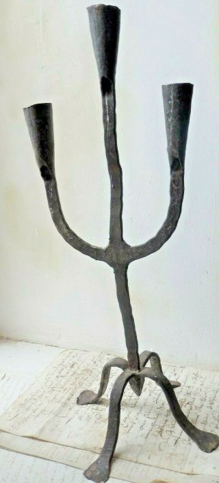 Large And Impressive Wrought Iron 17th Century Candlestick/ Candelabra