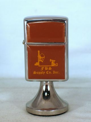 1980 Brown Ultralite Handilite Zippo On Stand With Lt Brown Ad Fbs Supply Co - Oil