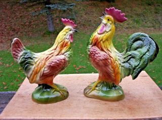 Vintage Ceramic Chickens Rooster & Hen Large Size