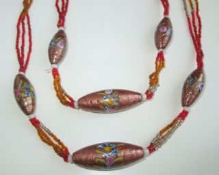 Vintage Italian Venetian Murano Blown Art Glass Large & Micro Beads Necklace