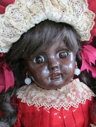 21 " Rare Antique German Doll Mulatto Brown Black Bisque Head Bahr Proschild 224