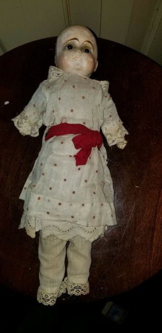 Antique Wax Over Papier Mache Cloth Doll 11 " Glass Eyes