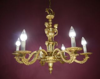 Antique Gold Bronze Solid Mazarin 6 Light French Chandelier Vintage Lamp