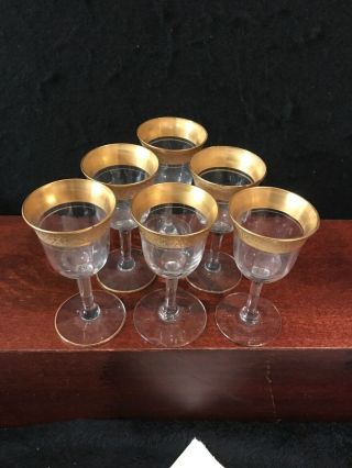 Set Of 6 Antique Czech Crystal With Gold Rim Goblet/tumbler