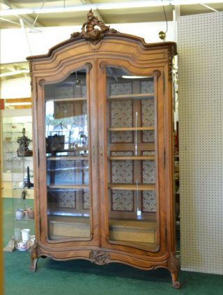 Antique 19th C FRENCH ROCOCO DIsplay CABINET Bookcase Armoire CARVED WALNUT 2