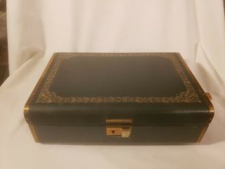 Vintage Green Farrington Texol Jewelry Box With Key Box