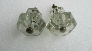 Octagonal Pair (2) Antique Clear Glass Drawer Pulls Knobs Vintage