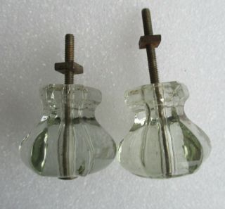 Octagonal Pair (2) Antique Clear Glass Drawer Pulls Knobs Vintage 2