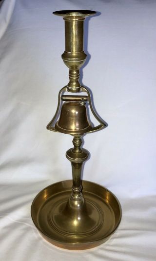 Antique English Brass Tavern Bell Front Desk Candlestick Candle Holder