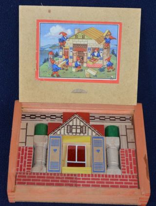 Vintage Ges Gesch Wood Puzzle House Box Toy Germany Wooden Block Complete