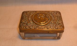 Vtg Antique Victorian Brass And Glass Trinket Box