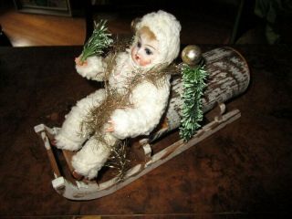 Antique Candy Container - Sledge - Winter Doll - Christmas/snow Girl/tinsel Germany