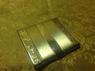 Vintage Sterling Silver Elgin American Cigarette Case Gold Leaves 107 Grams