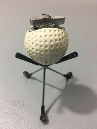 Vintage Golf Ball Clubs Cigarette Table Top Lighter Cast Metal Red Dot,  1950s