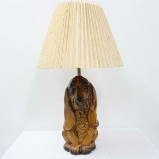 Vintage Bloodhound Dog Shaped Kitsch Ceramic Table Lamp With Shade 416