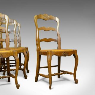 Set Of Four,  French Antique Dining Chairs,  Country,  Kitchen,  Oak,  Rush,  C.  1930