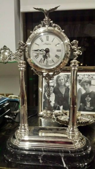 5265g/900g Sterling Silver Desk Clock With Columns Lions&eagle Allegoric