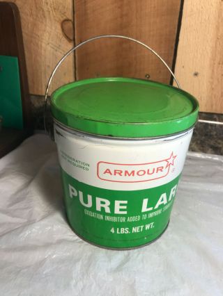 Vintage Armour Pure Lard 4 Pound Container Tin Bucket