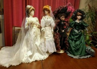 4 Vintage Porcelain Dolls 2 Brides,  Southern Bell,  Musical My Darlin 