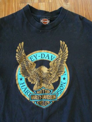 Vintage Harley Davidson T - Shirt Usa Made Holoubek 1990 Gold Eagle Turquoise