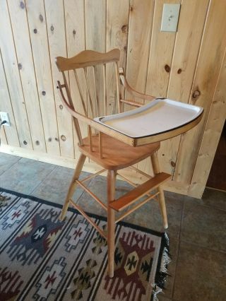 Heywood Wakefield Vintage High Chair Natural Maple Convertible Enamel Tray