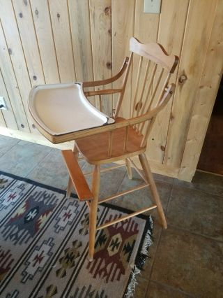 Heywood Wakefield Vintage High Chair natural maple convertible enamel tray 3