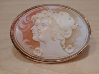 Rare Large Antique Victorian Carved Double Face Cameo Brooch Pin Pendant14k Gold