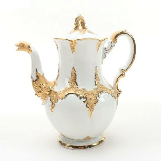 Antique Meissen Porcelain Coffee/Tea Set,  White with Gold Leaf Accents,  Ca 1880 2