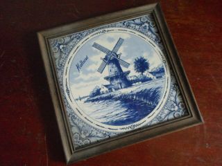 Delft Blue Hand Painted Vintage Dutch Tile Holland Netherlands Wind Mills 6 "