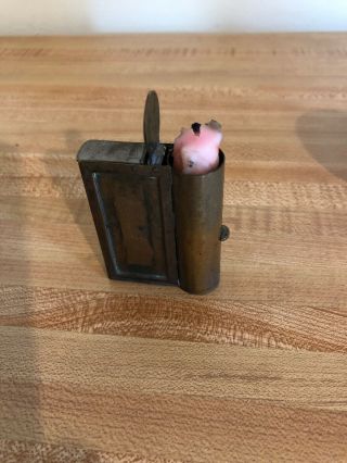 Vintage Brass Or Copper Push Up Candle And Match Holder