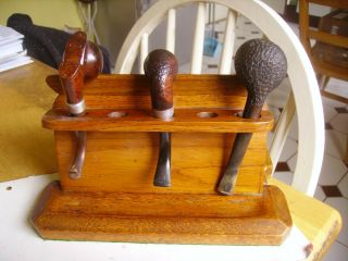 Vintage Oak? Ten Slot Pipe Rack With Collectible Vintage Pipes One Peterson 
