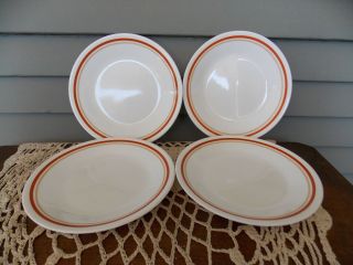 Set Of 4 Vintage Corelle White 6 3/4 " Dessert Plates W/ Cinnamon Accent Stripe