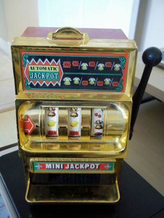 Vintage Waco Automatic Jackpot Slot Machine Piggy Bank Tin One Armed Bandit
