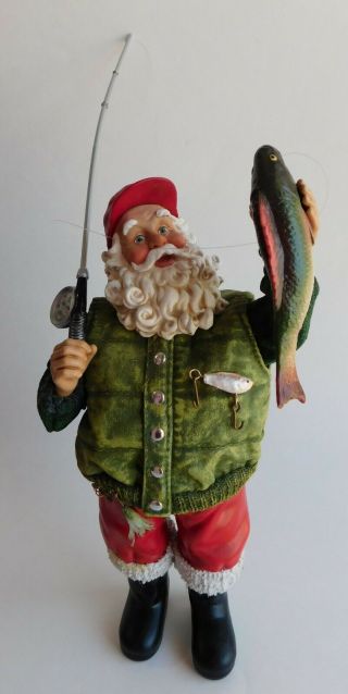 Vintage Kurt Adler Fabrique Fly Fishing Santa Claus Figurine 11 "