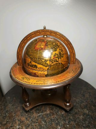 Vintage Italian Wooden Old World Globe With Zodiac Symbols 11 - 1/2 " High