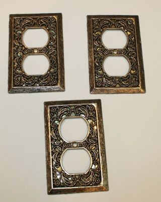 3 Mid Century Vintage Regency Brass Metal Decorative Plug Plate Covers