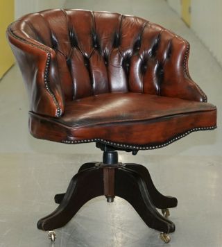 1967 Stamped Aged Brown Leather Chesterfield Brown Leather Captains Office Chair