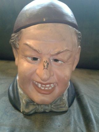 Antique Figural Mans Head With Fly On His Nose Tobacco Jar